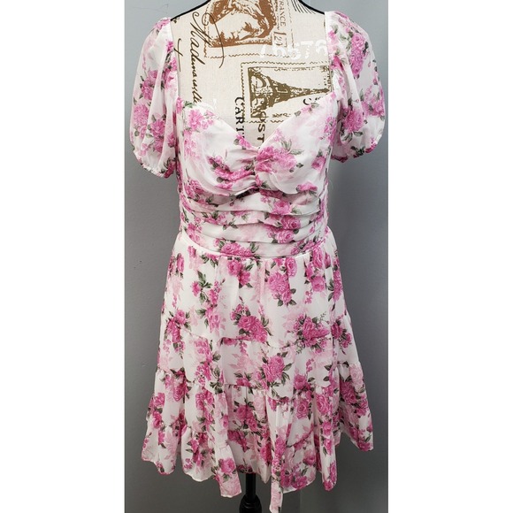 B. Smart Dresses & Skirts - B. Smart Mini Dress Womens 9 Multi Floral Tie Back Puff Sleeve Sweetheart Neck